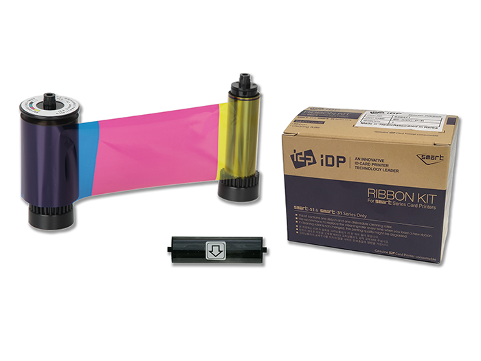 SMART-31 & 51 series YMCKO full-color, resin black and overlay panel ribbon with cleaning roller and 250 cards/roll