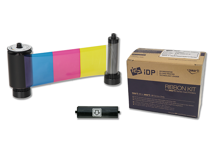SMART-31 & 51 series YMCKOK half color, resin black, overlay panel ribbon with cleaning roller & 350 cards/roll