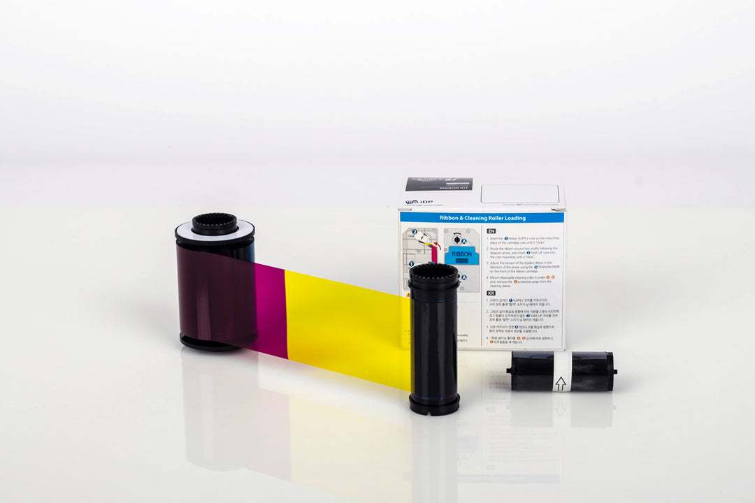 CUBO 1, 2 & 3 series YMCFKO full-color and UV panel ribbon with cleaning roller & 200 cards/roll